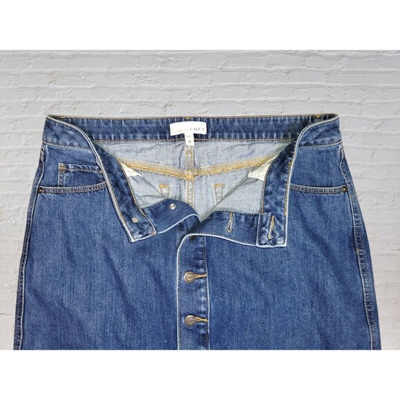 Loft Button Front Jean Skirt Womens 8 Knee Length Casual Denim Classic Boho - Picture 2 of 5